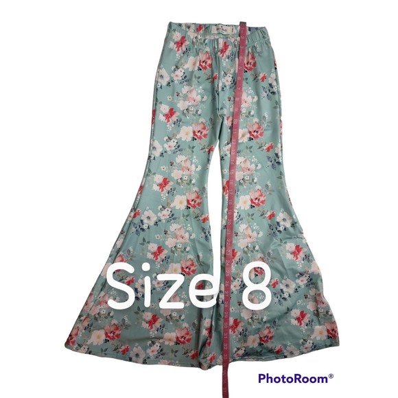 Kids Boutique Style Flared Leg Pants Blue Floral Bell Bottom Pants - Picture 9 of 11
